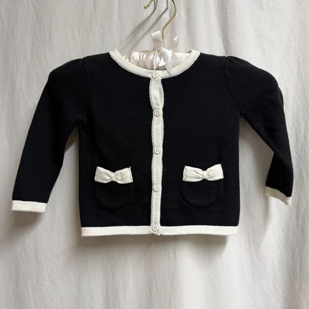 Gymboree Baby Girls Black White Bow Cardigan Sweater 12-18 Months